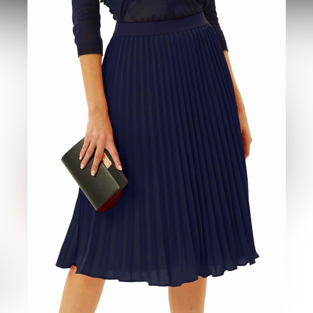 Pleated A-Line Chiffon Midi Skirt NWOT